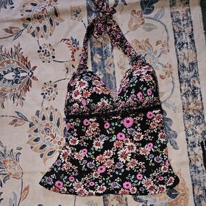 Jessica Simpson Floral Halter Swim Tank Top
